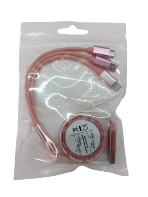 3 in 1 pink phone charging cable - Back Image