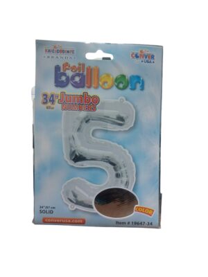 34" number 5 silver balloon - Front Image