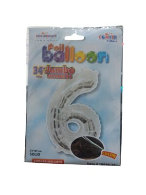 34" number 6 silver balloon - Front Image