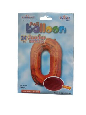 34" number 0 red balloon - Front Image