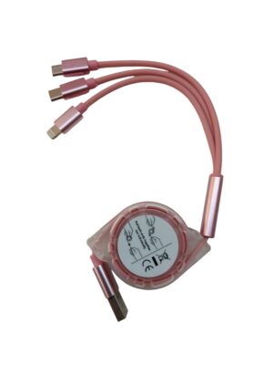 3 in 1 pink phone charging cable - Front Image