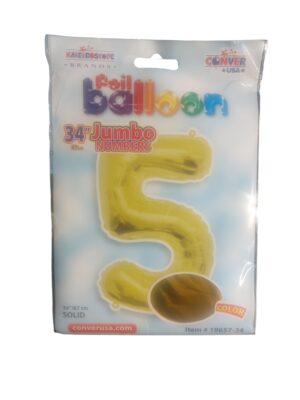 34" number 5 yellow balloon - Front Image