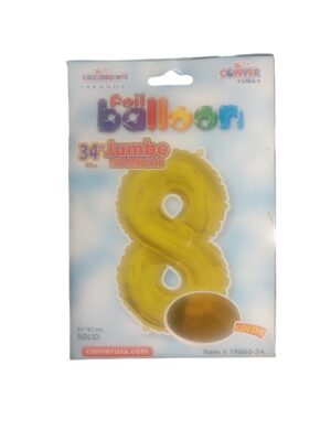 34" number 8 yellow balloon - Front Image