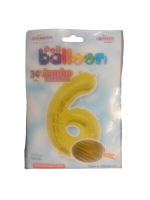 34" number 6 yellow balloon - Front Image