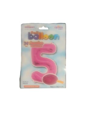 34" number 5 hot pink balloon - Front Image