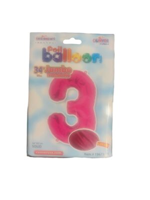 34" number 3 red balloon - Front Image