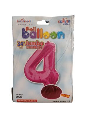 34" number 4 hot pink balloon - Front Image