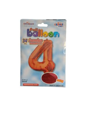 34" number 4 red balloons - Front Image