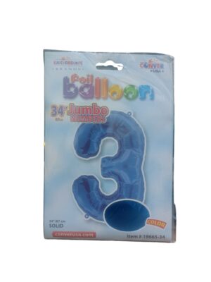 34" number 3 blue balloon - Front Image