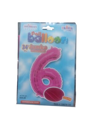 34" number 6 hot pink balloon - Front Image