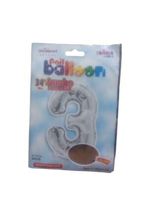 34" number 3 silver balloon - Front Image