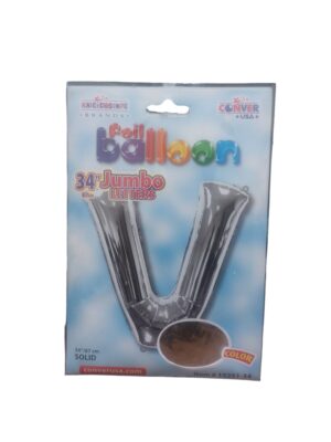 34" letter v silver balloon - Front Image