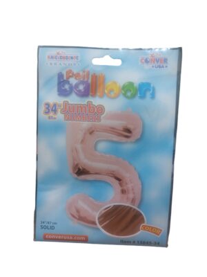 34" number 5 light pink balloon - Front Image