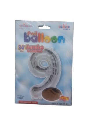 34" number 9 silver balloon - Front Image
