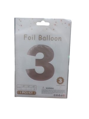 34" number 3 light pink balloon - Front Image