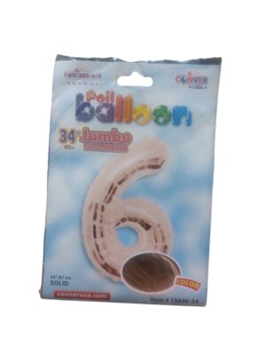 34" number 6 light pink balloon - Front Image