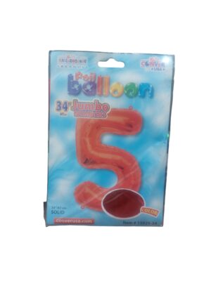 34" number 5 red balloon - Front Image