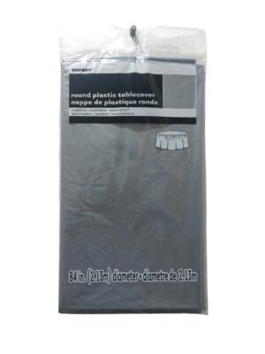 Gray round plastic tablecover - Front Image